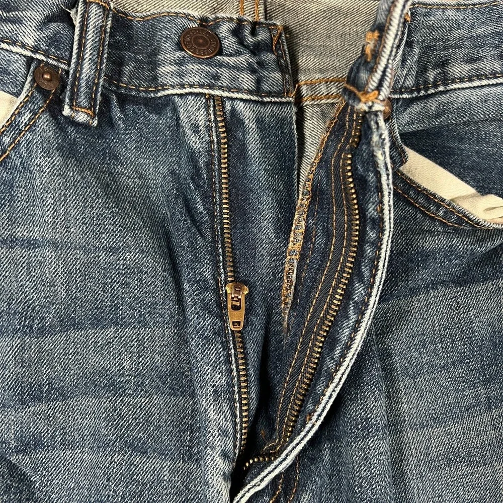 Levi's 505 Men's Straight Jeans 34x30 Blue Denim Cotton Messed Up‎ Zipper